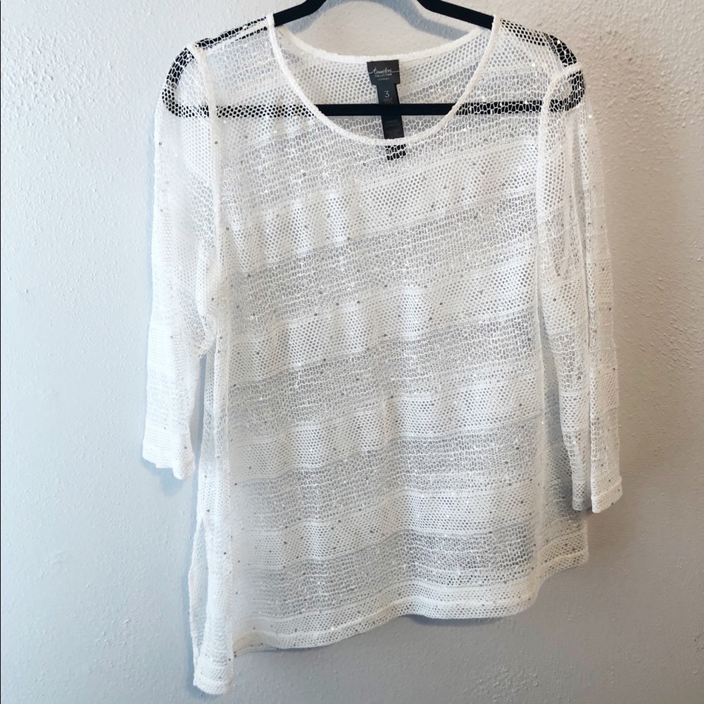 Chico’s travelers white lace sequin top size 3